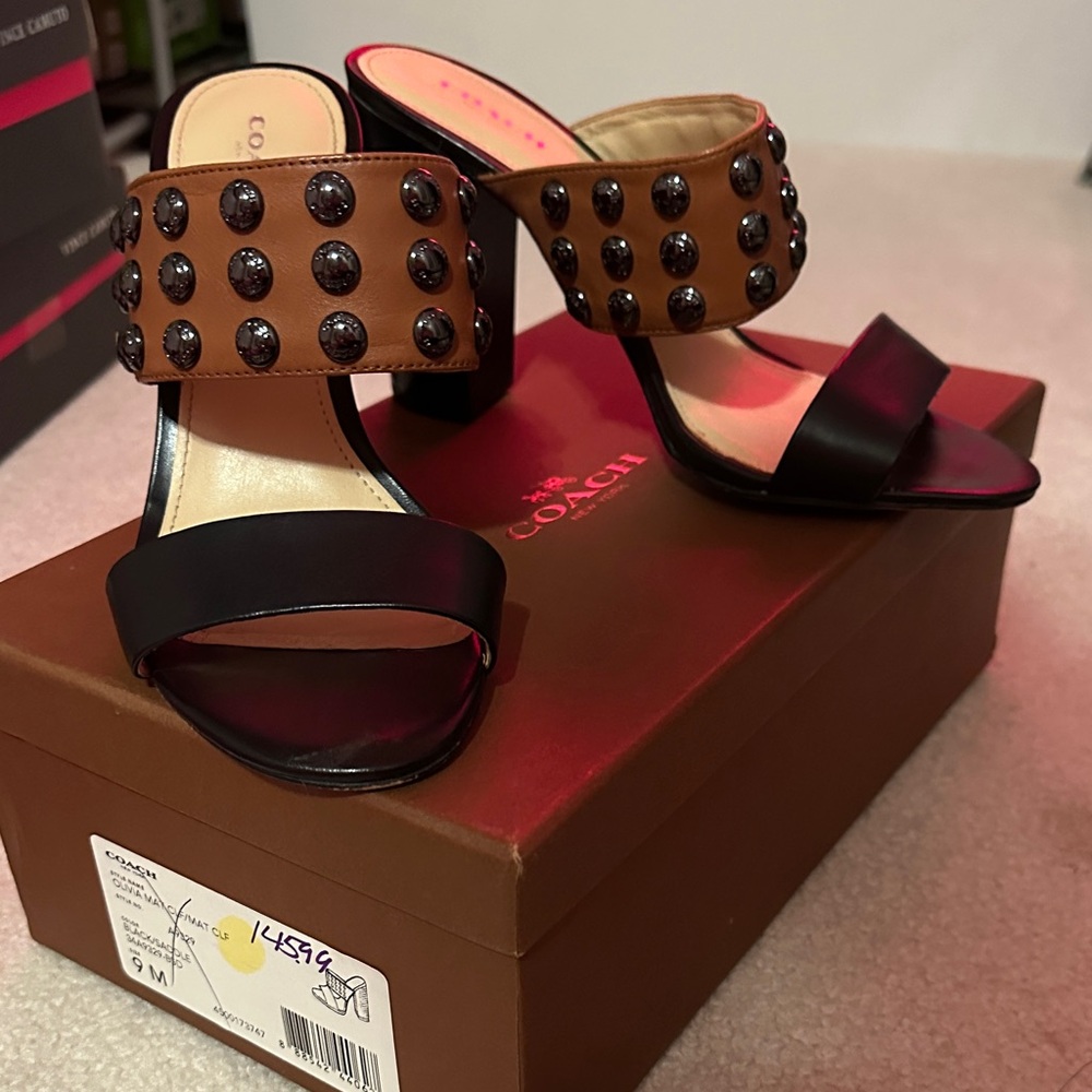 Coach Black and Brown Studded Mules